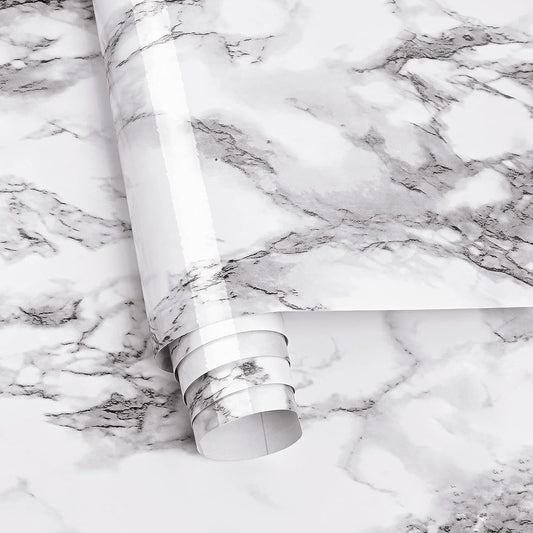Wall Stickers DIY Wallpaper Vinyl Marble Wallpaper Peel and Stick Waterproof Wallpaper for Home Kitchen Countertop Cabinet Furniture Oil Proof Kitchen Stickers(White-1 pc)