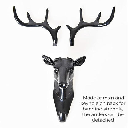 Deer Head Single Wall Hook/Hanger Animal Shaped Coat Hat Hook Heavy Duty, Rustic, Decorative Gift, Black, Pack of 1v