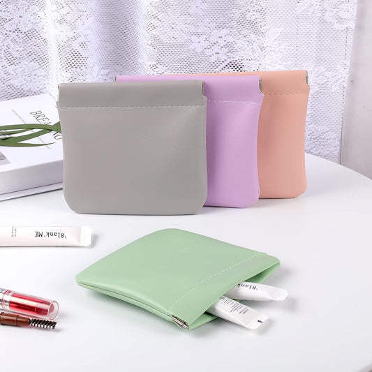 Mini Travel Makeup Bag Small Pouches for Women Waterproof Pu Cosmetic Bag Squeeze Top Pocket Storage Pouch for Coin Purse Lipstick Jewelry Accessories Assorted (1 Pcs, Multi Color)
