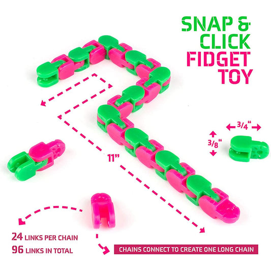 Wacky Fun Tracks Snap and Click Fidget Toys, Finger Sensory Toys, Snake Puzzles for Stress Relief Link, Party Bag Fillers, Party Favors, Random Color Link- Pack of 6