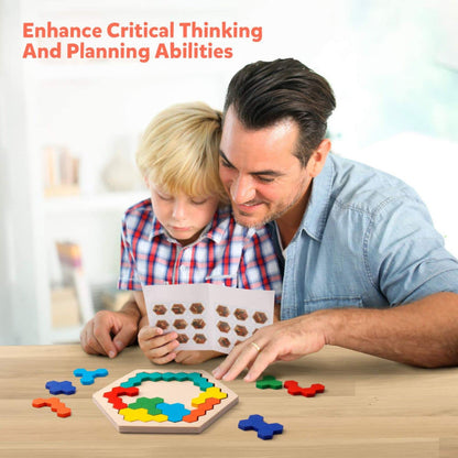 Wooden Hexagon Puzzle for Kids Adults Montessori Creative Jigsaw Shape Pattern Block Educational Gift Brain Teaser Tangram Challenge Toy Geometry Logic Game Pack of 1