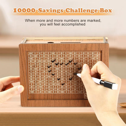 Wooden Piggy Bank for Kids & Adults, Coin Box with Carved Design, Savings Box, Mini Bank, Donation Box, Smart Money Box, Wooden Coin Box, Money Saver, Piggy Bank with Numbers (Wooden)