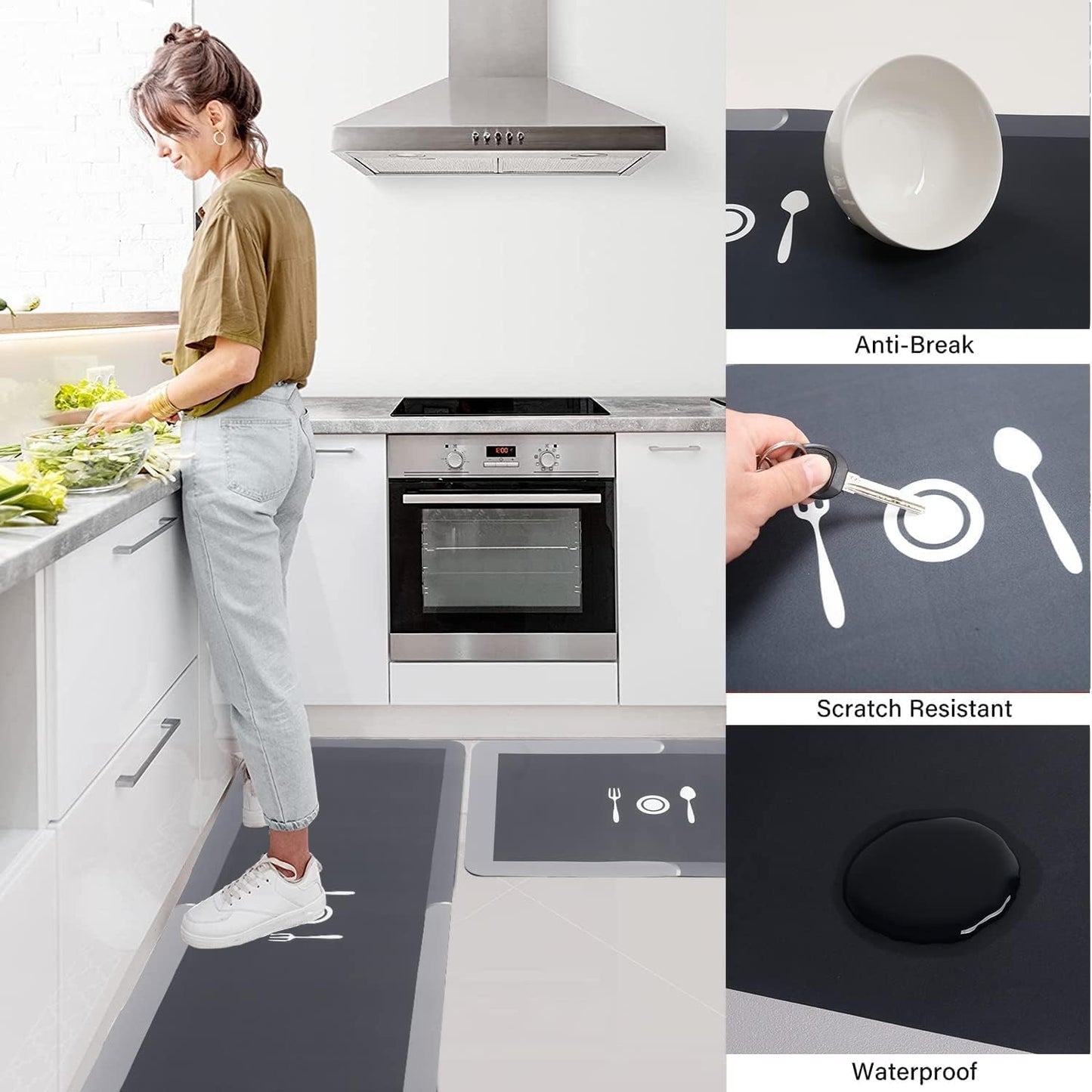 2 Pcs Kitchen Mats, Waterproof Memory Foam Kitchen Rugs, Standing Desk Mat Floor Mats, Comfort Runner Rug Carpets for Kitchen Floor, Sink