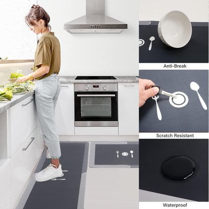 2 Pcs Kitchen Mats, Waterproof Memory Foam Kitchen Rugs, Standing Desk Mat Floor Mats, Comfort Runner Rug Carpets for Kitchen Floor, Sink
