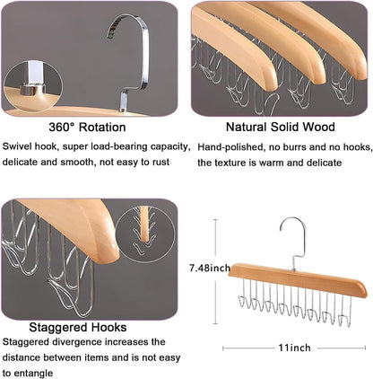 Wooden Hanger - Multipurpose Adjustable 8 Hooks Closet Wooden Hanger for Lingerie, Belt, Scarf, Tie, Garments, Perfect Storage Holder Organizer Hangers for Wardrobe and Cupboard (28X19CM, 1)