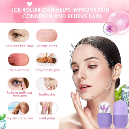 Ice Face Roller Silicone Facial Cube for Eyes Neck Massage Remove Dark Circle Pore Shrink Face Beauty Skin Care Ice Mould Kitchen Tools (PURPLE)(PACK OF-1)
