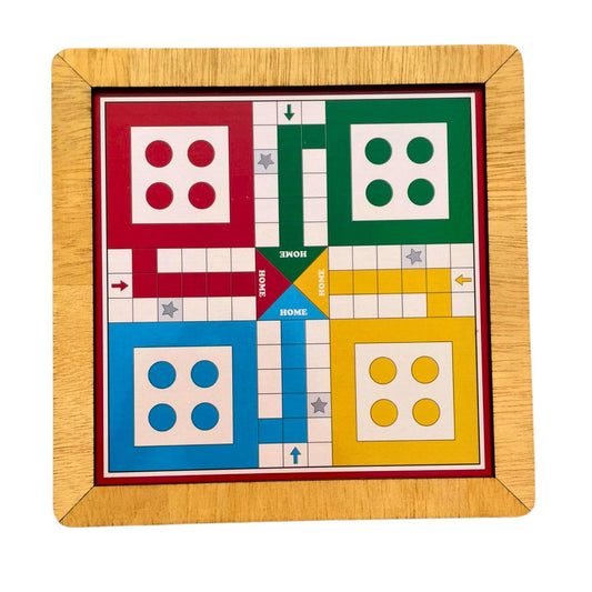 Wooden Ludo & Snakes & Ladders 2-Pack - Double-Sided Board Game Set for Family Fun, Learning & Entertainment - Classic Dice Games for Kids & Adults