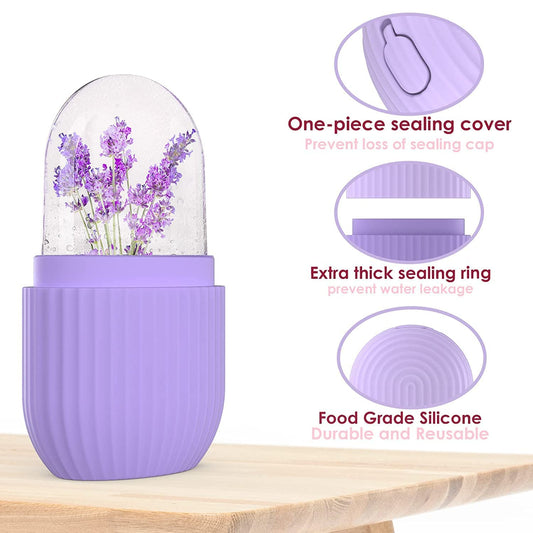 Ice Face Roller Silicone Facial Cube for Eyes Neck Massage Remove Dark Circle Pore Shrink Face Beauty Skin Care Ice Mould Kitchen Tools (PURPLE)(PACK OF-1)