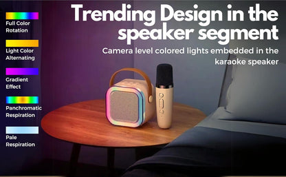 Karaoke Machine for Kids and Adults, Portable Bluetooth Mini Karaoke Microphone Speaker with Wireless Mic and Light, Gift Toy for Smartphones, Birthday, Family, Home Party (Colour: Multi)