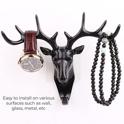 Deer Head Single Wall Hook/Hanger Animal Shaped Coat Hat Hook Heavy Duty, Rustic, Decorative Gift, Black, Pack of 1v